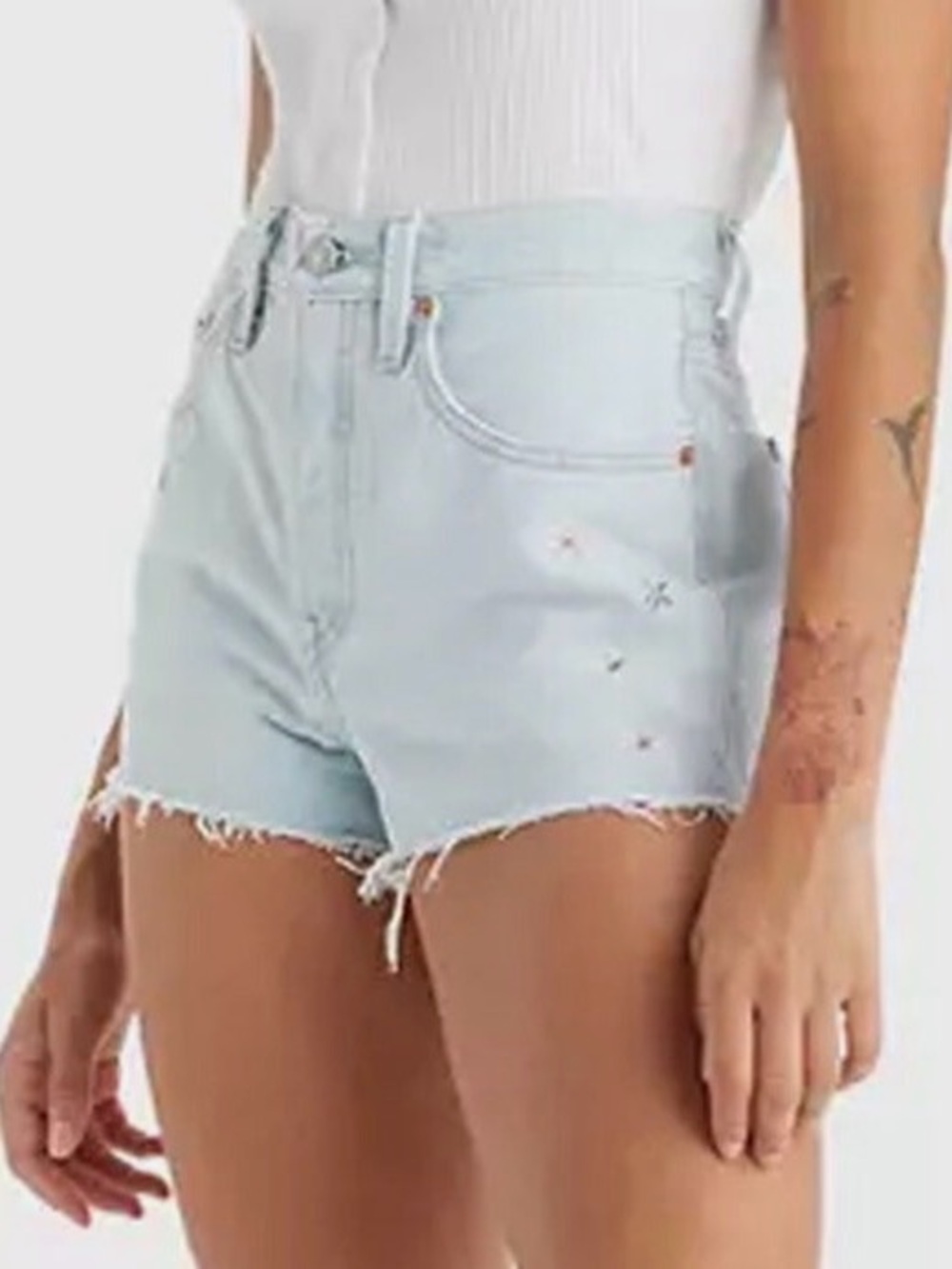Levi's 501 Blossom Garden Light Wash High-Rise Denim Cutoff Shorts embroidered